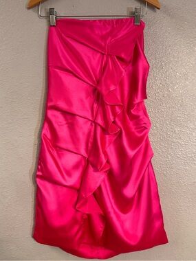 Lena Hot Pink Satin Ruffle Mini Dress AM